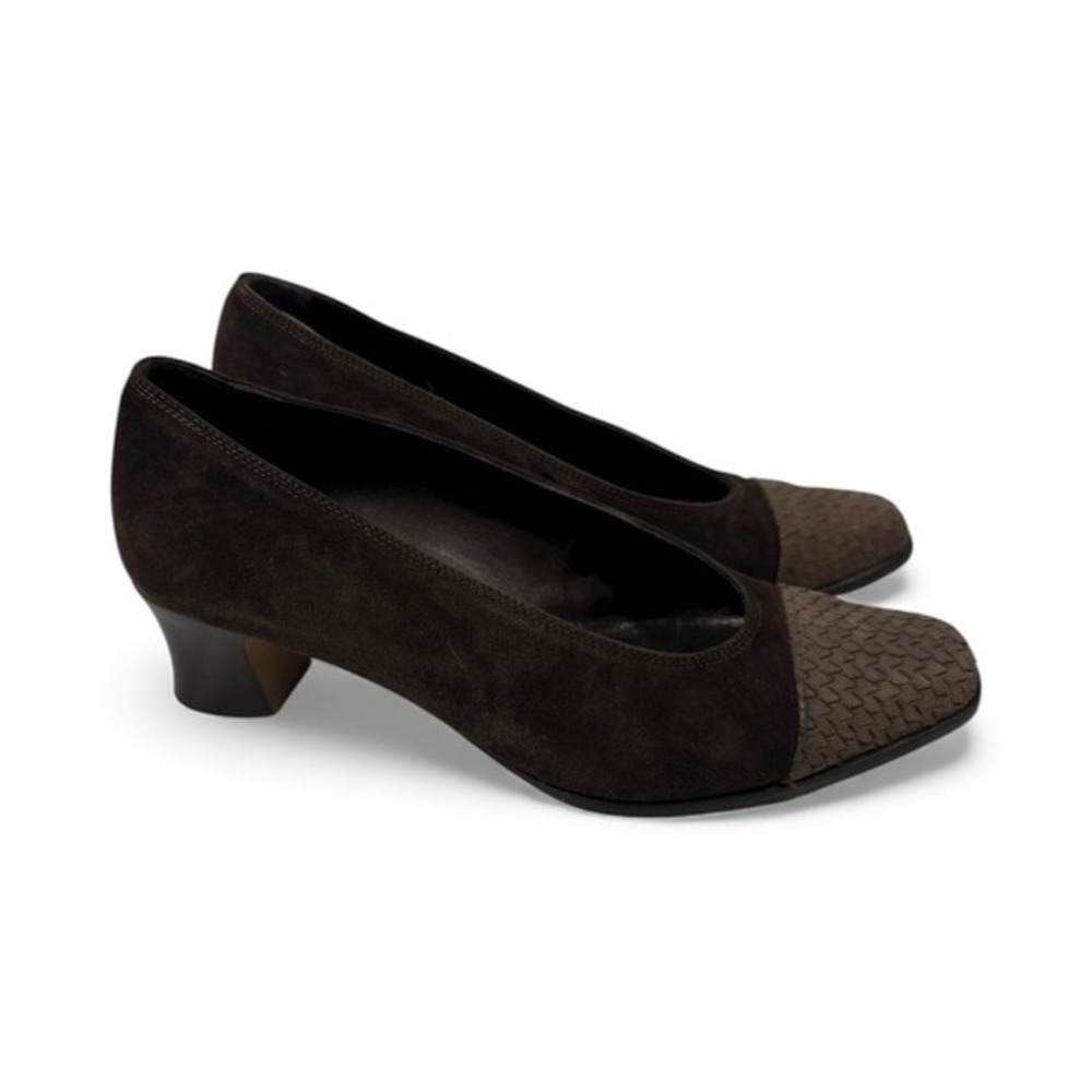 Vintage Suede Pumps Brown Block Heel 36 6 Dark Academia Fall Retro 80s 90s Italy - Picture 1 of 7